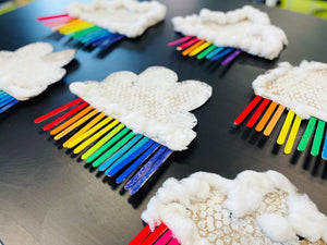 bubble printed rainbow clouds created by adapted art learners