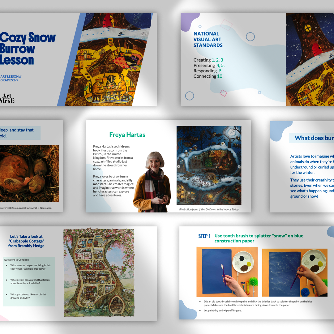 Cozy Snow Burrow Mixed Media Elementary Art Lesson