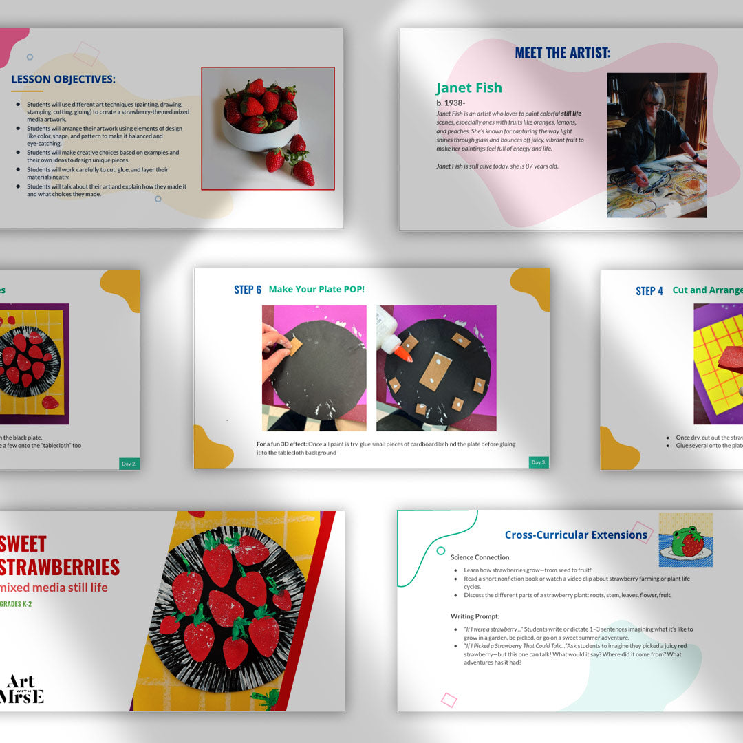 Mixed Media Strawberries | Full Elementary Art Lesson K-2