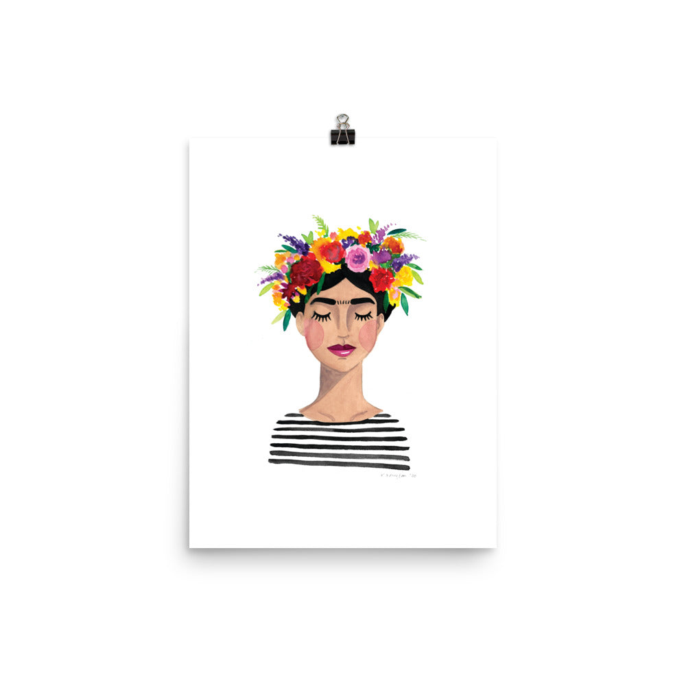 Floral Frida (B+W) Print