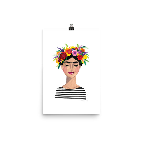 Floral Frida (B+W) Print