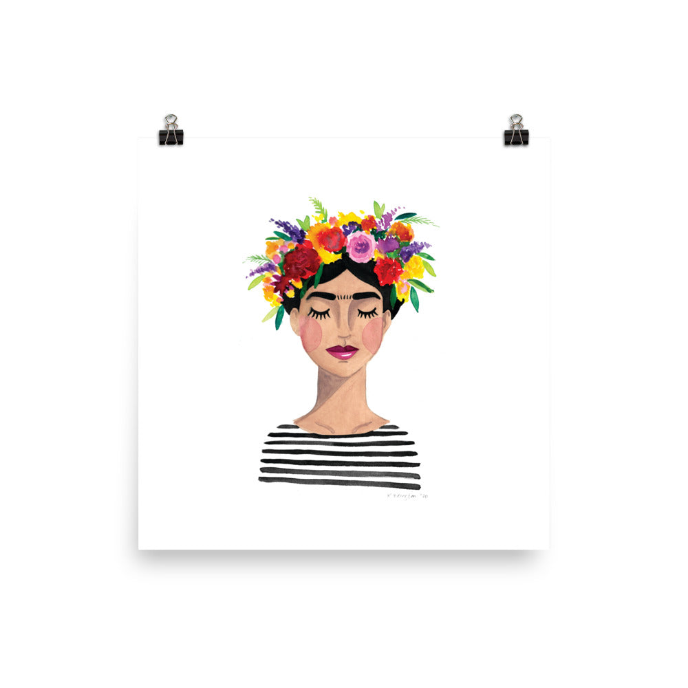 Floral Frida (B+W) Print