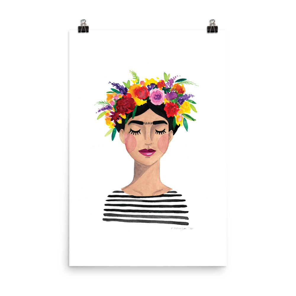 Floral Frida (B+W) Print