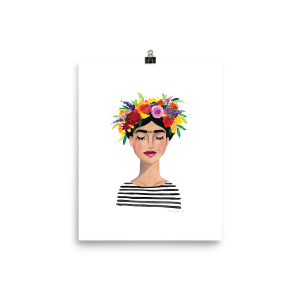 Floral Frida (B+W) Print